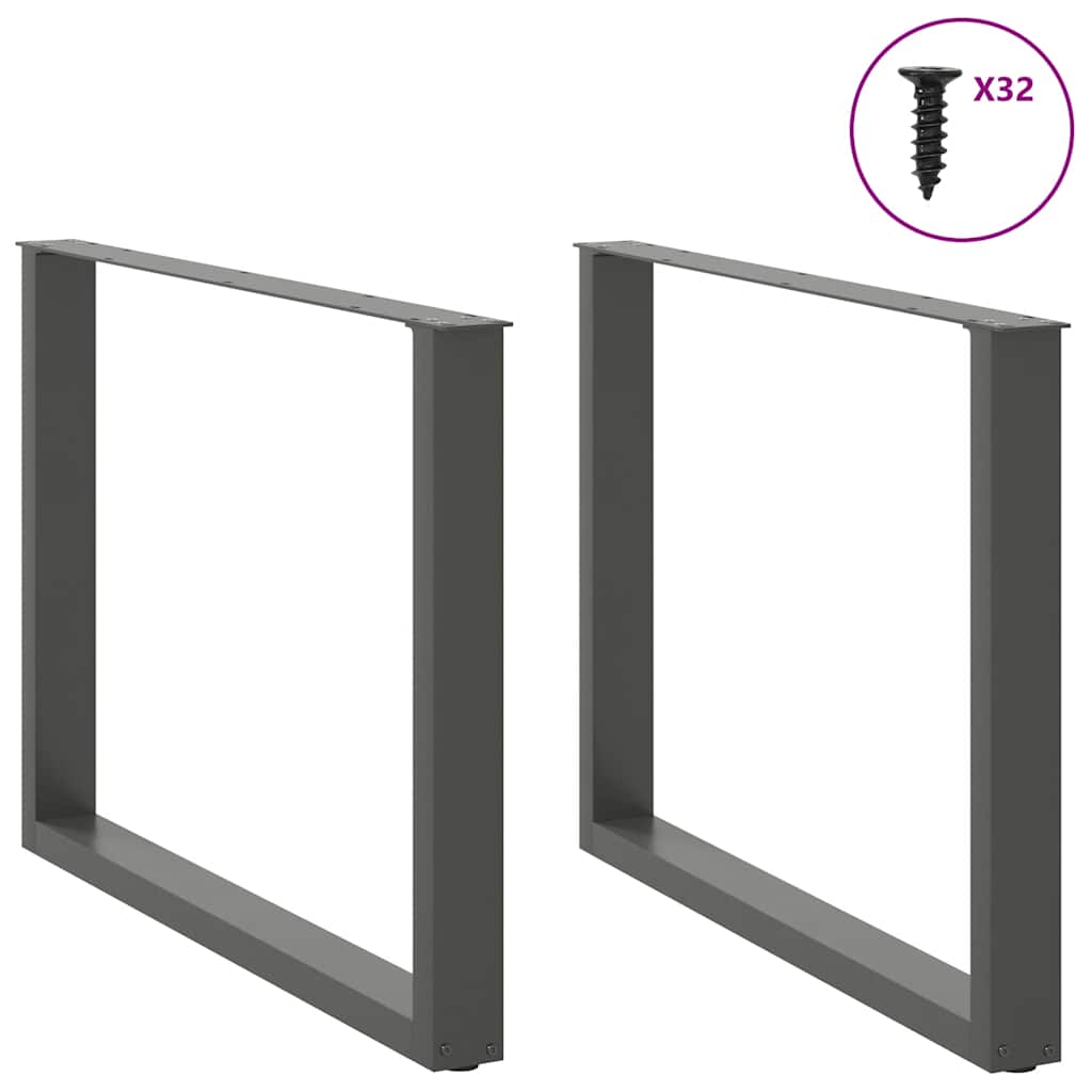 Pés para mesa de jantar em formato de u, 2 peças, antracite, 100x(72-73) cm, aço