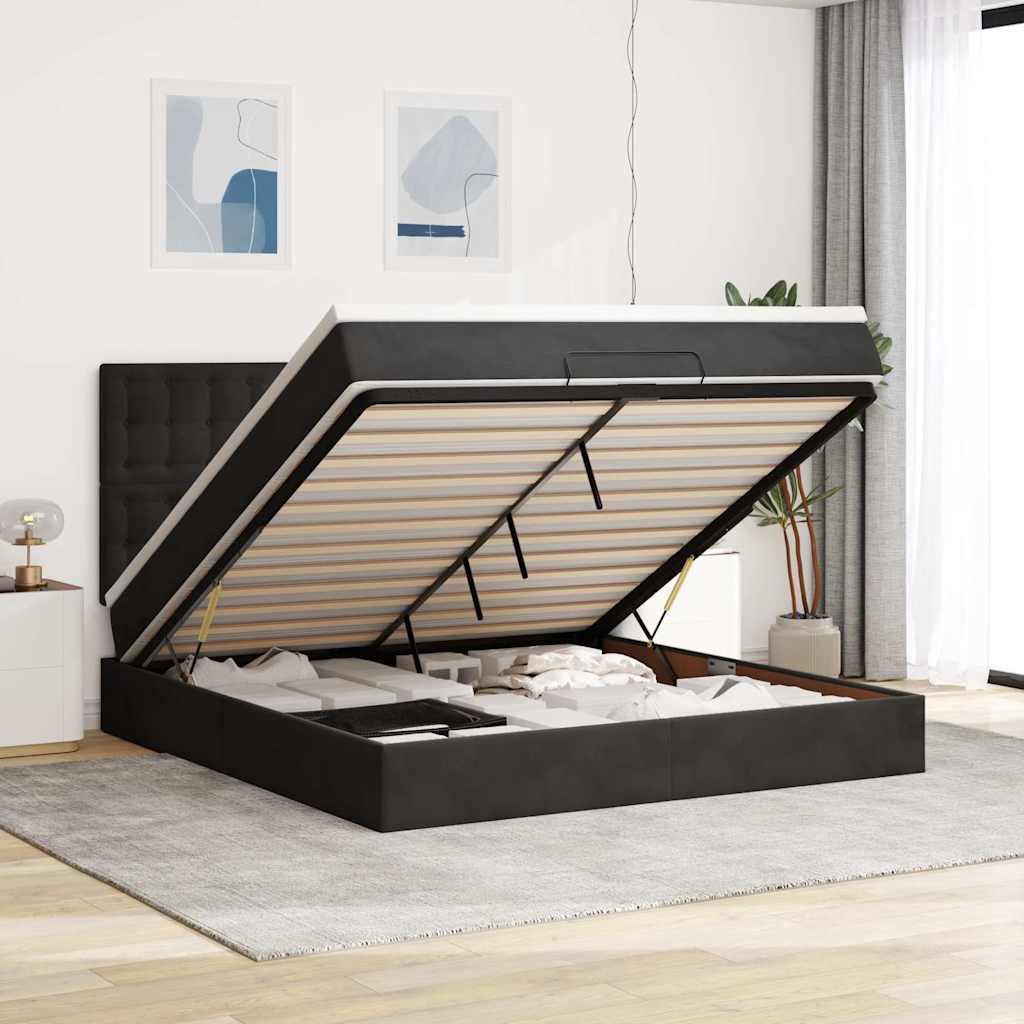 Estrutura de cama otomana com colchões 160x200 cm veludo preto