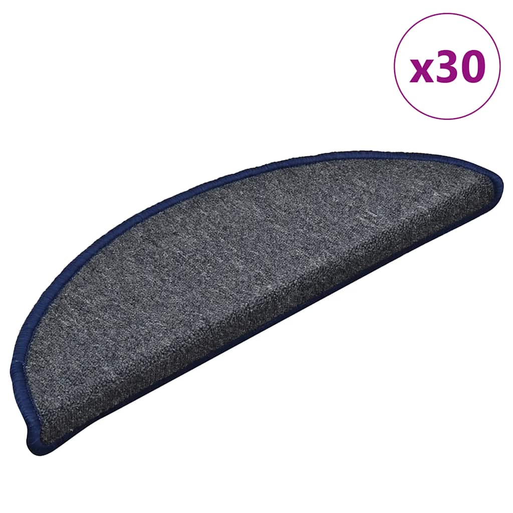 Tapetes de escada 30 peças 56x17x3 cm cinza escuro e azul semicircular