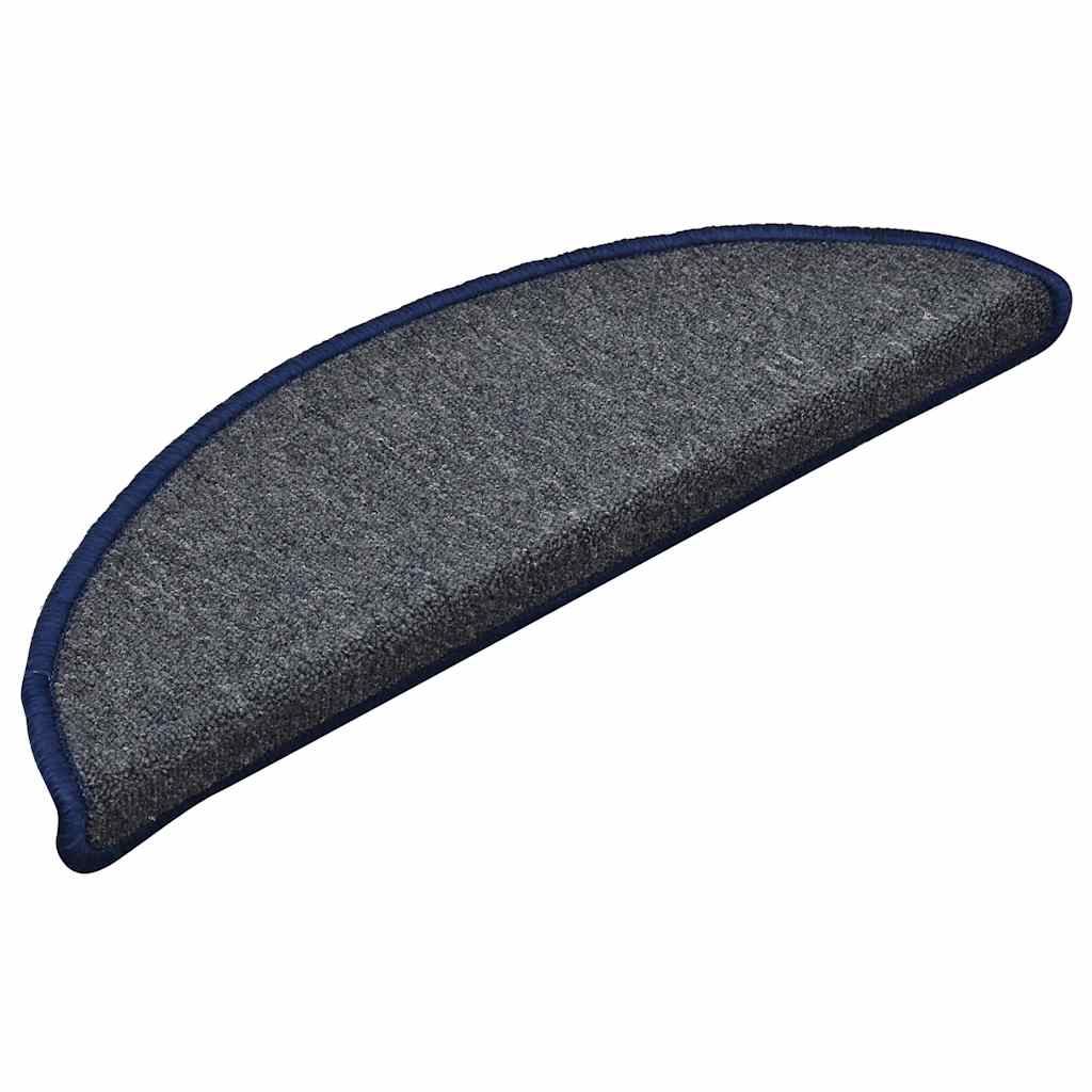 Tapetes de escada 30 peças 56x17x3 cm cinza escuro e azul semicircular