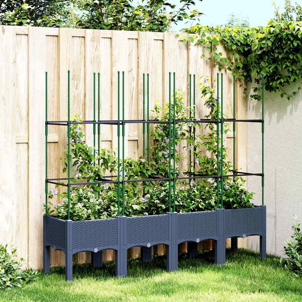 Vaso/floreira de jardim c/ treliça 160x40x142,5 cm PP cinzento azul