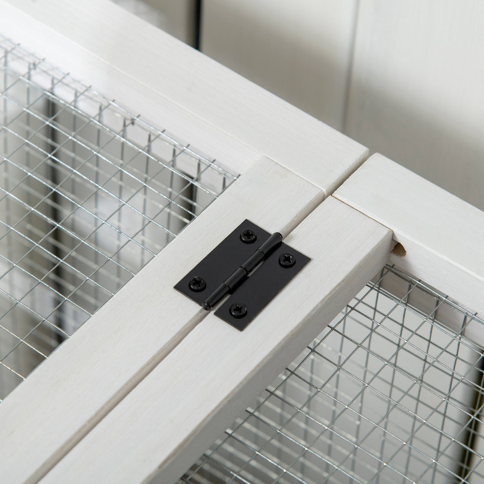 Coelheira de madeira com rodas para 1-2 coelhos com teto abatível bandeja amovível 108x58x73,5 cm madeira e branco
