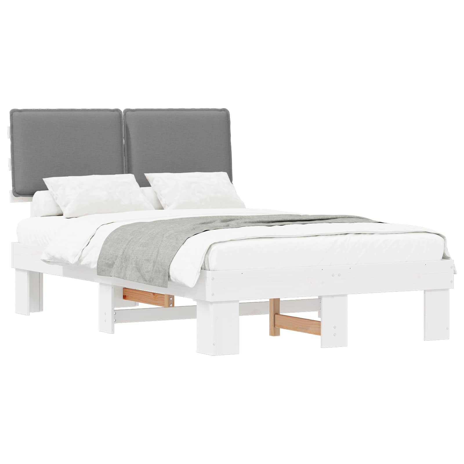 Estrutura de cama com cabeceira estofada cinzento-claro