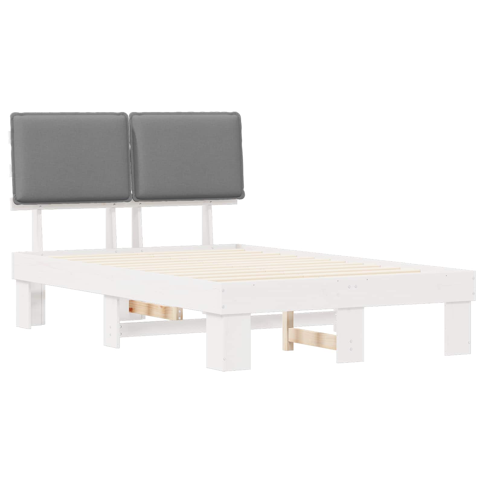 Estrutura de cama com cabeceira estofada cinzento-claro