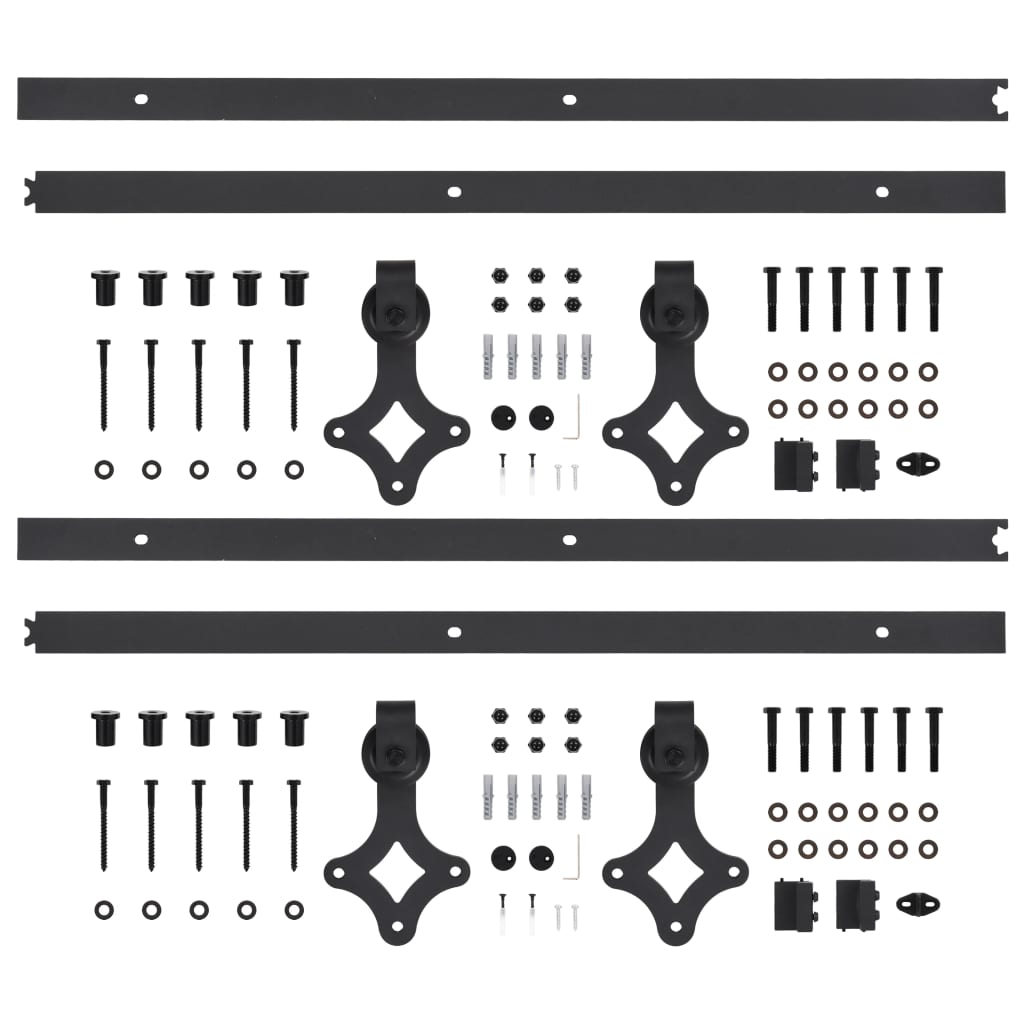 Kits de ferragens para porta deslizante 2 pcs 200 cm aço preto