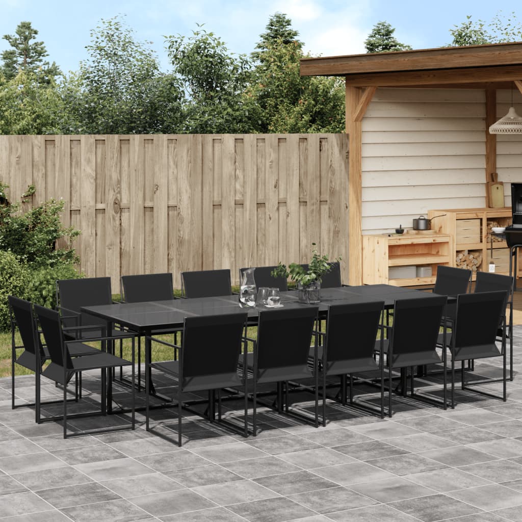 15 Pcs conjunto de jantar para jardim textilene preto