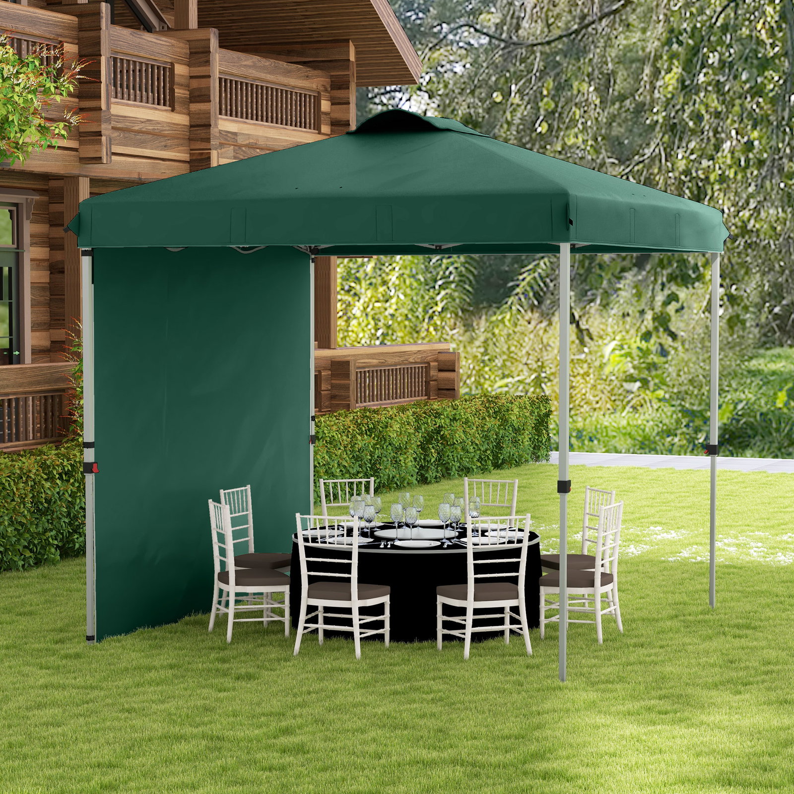 Tenda dobrável 2,5x2,5 m tenda de jardim com 1 parede lateral altura ajustável para campismo festas verde
