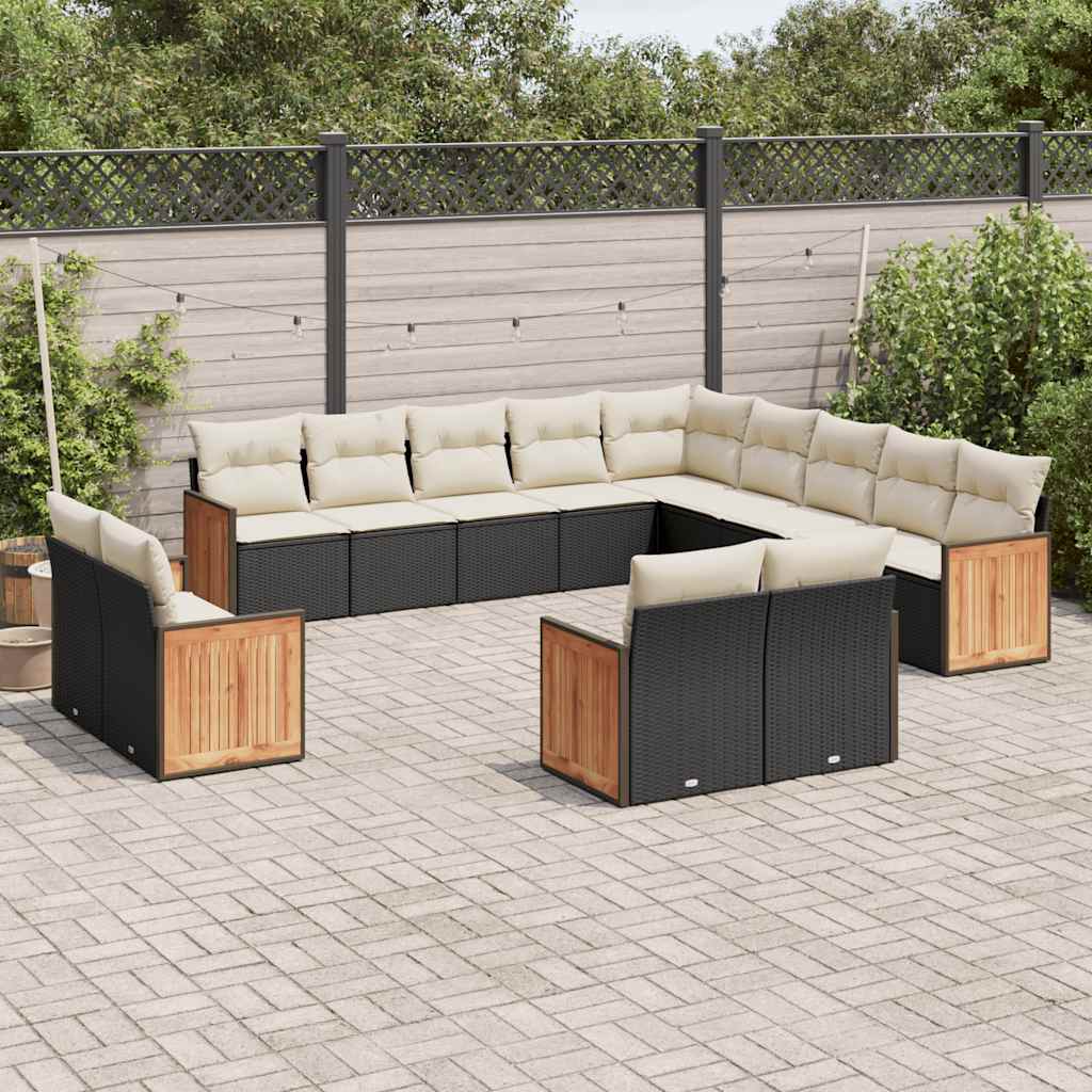 13 Pcs conjunto de sofás de jardim com almofadões vime PE preto