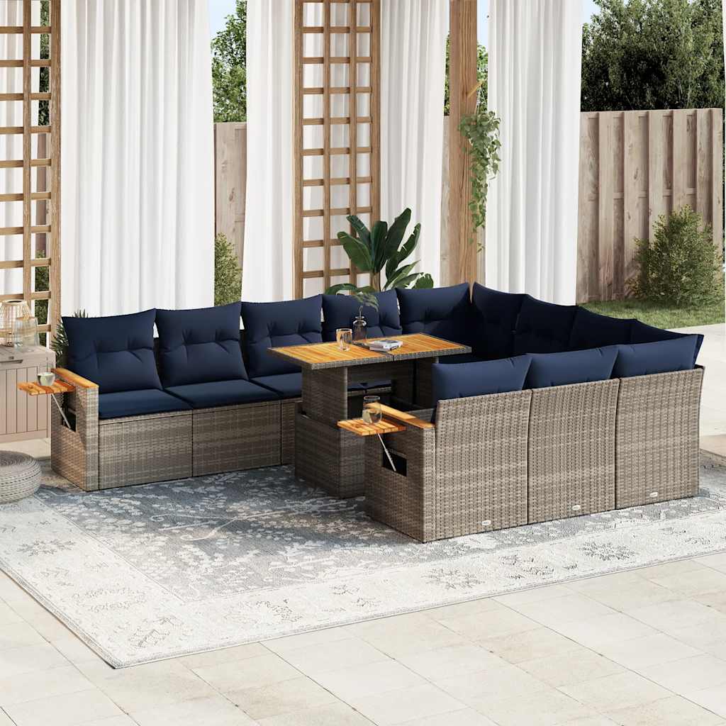 11 Pcs conjunto sofás de jardim c/ almofadões vime PE/acácia