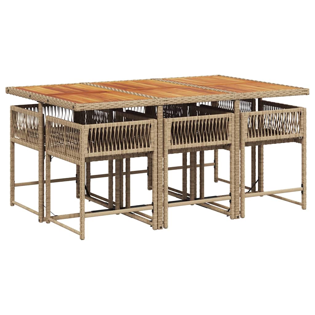 7 Pcs conjunto de jantar p/ jardim com almofadões vime PE bege