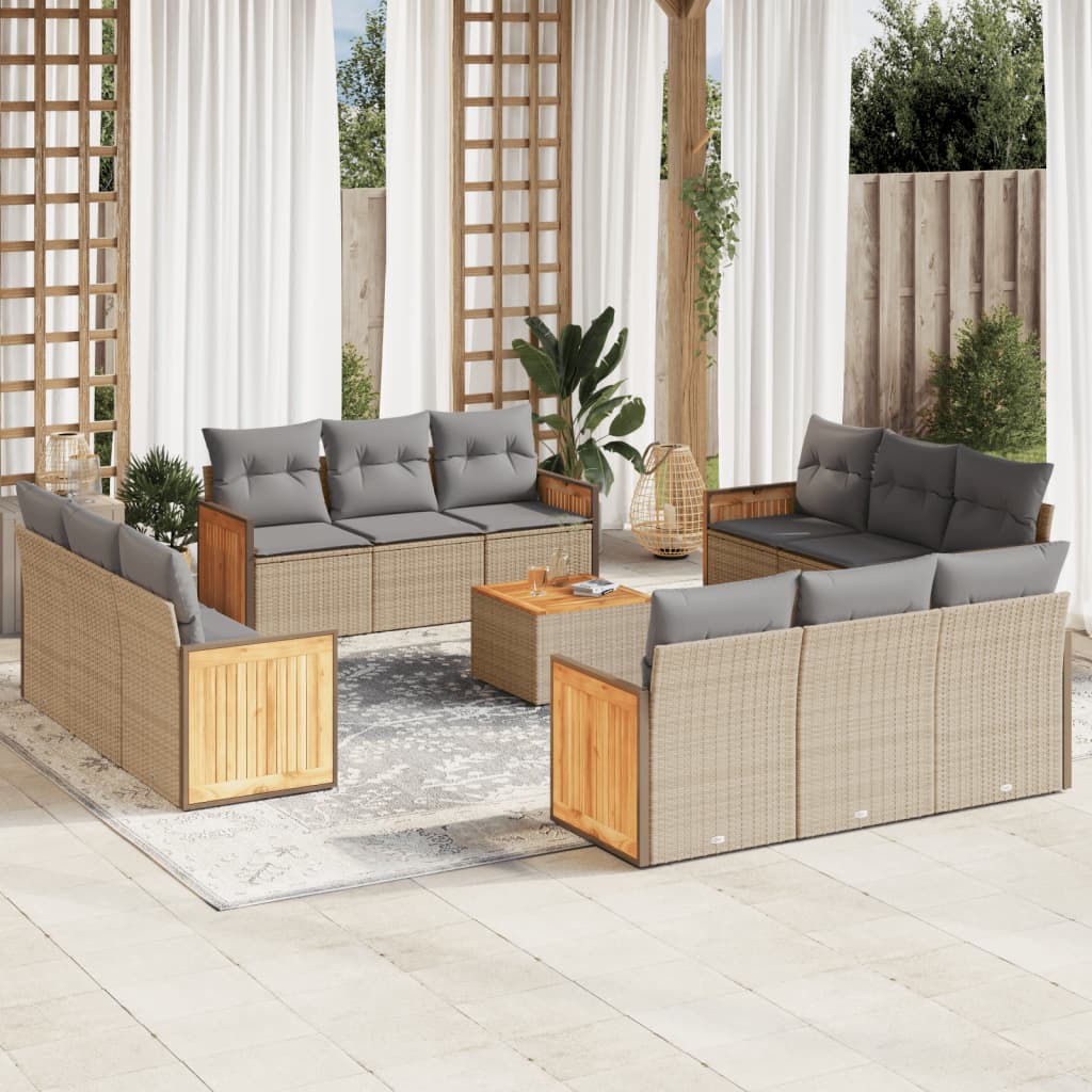 13 Pcs conjunto de sofás p/ jardim com almofadões vime PE bege