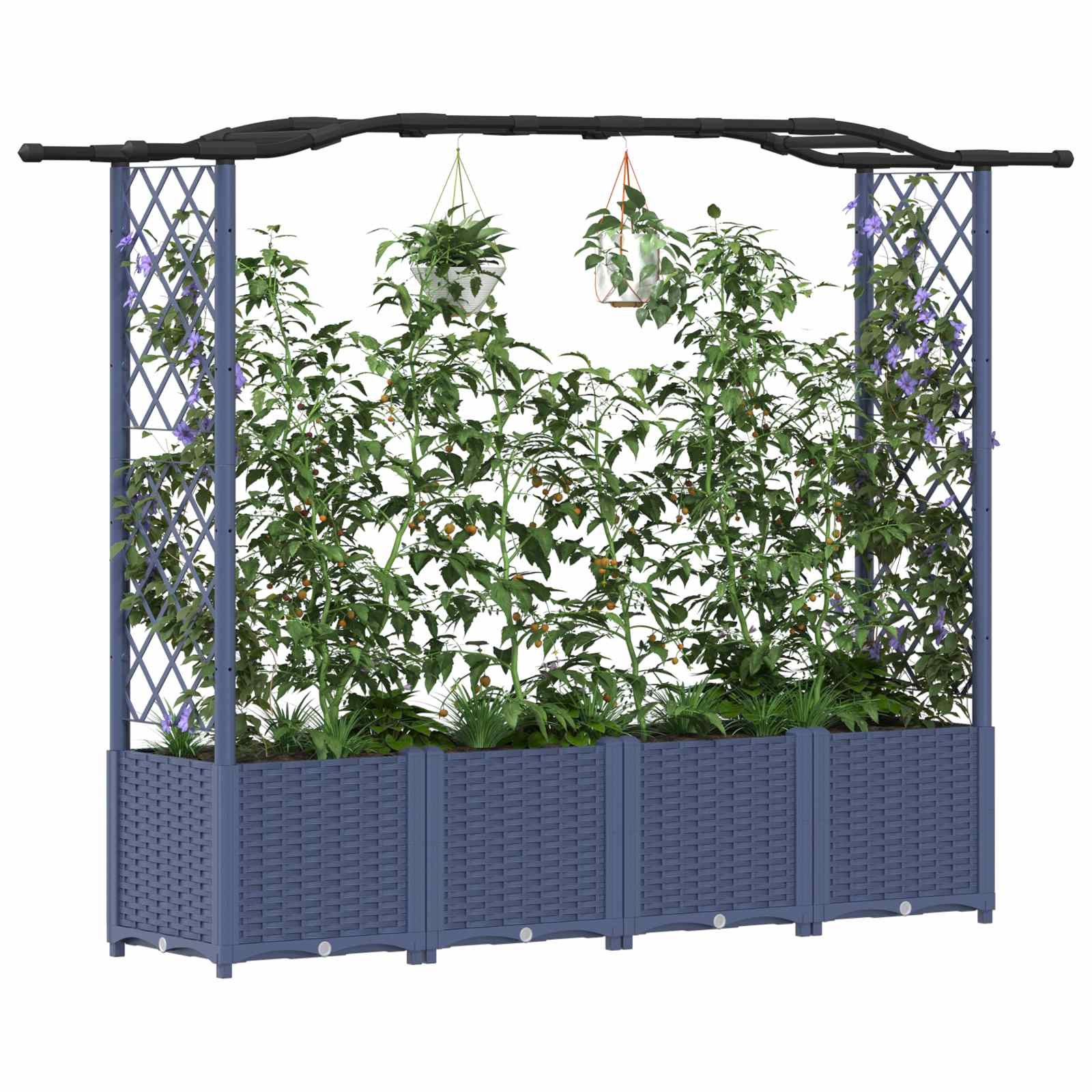 Cama elevada com treliça e telhado cinzento 204 x 40 x 138 cm