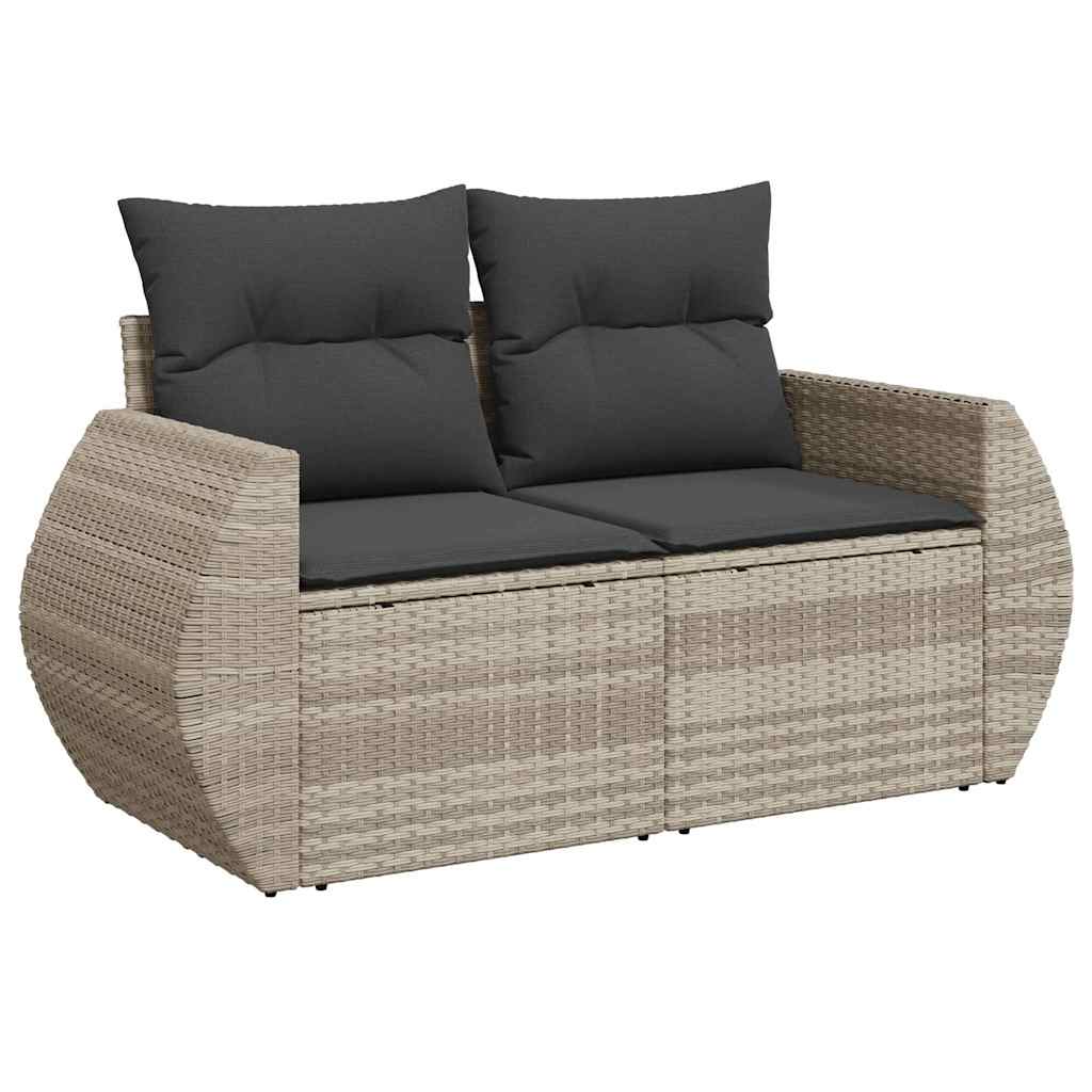 7 Pcs conj. sofás jardim com almofadões vime PE cinzento-claro