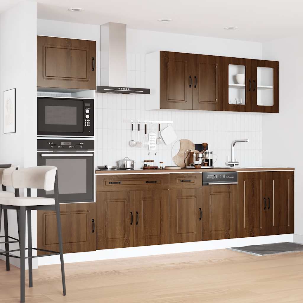 7 Peças armário de cozinha conjunto kalmar carvalho castanho