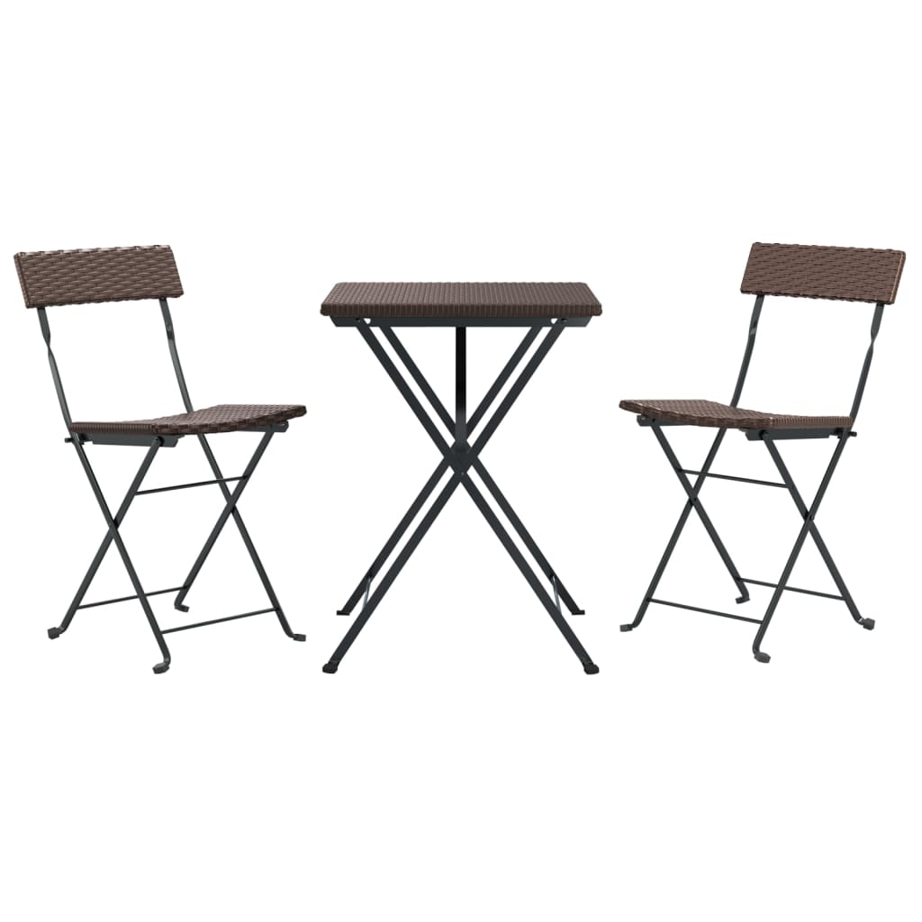 3 Pcs conjunto de bistrô dobrável vime PE castanho
