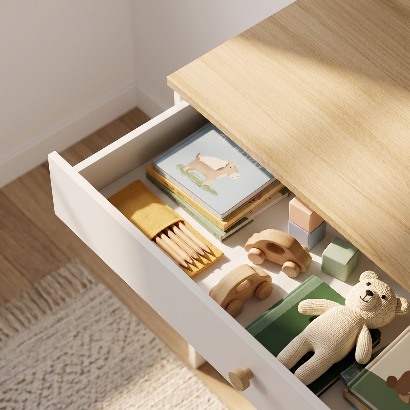 Secretária infantil com prateleira, 3 compartimentos e gaveta – mesa de estudo 80x50x100 cm, branco, 3-8 anos