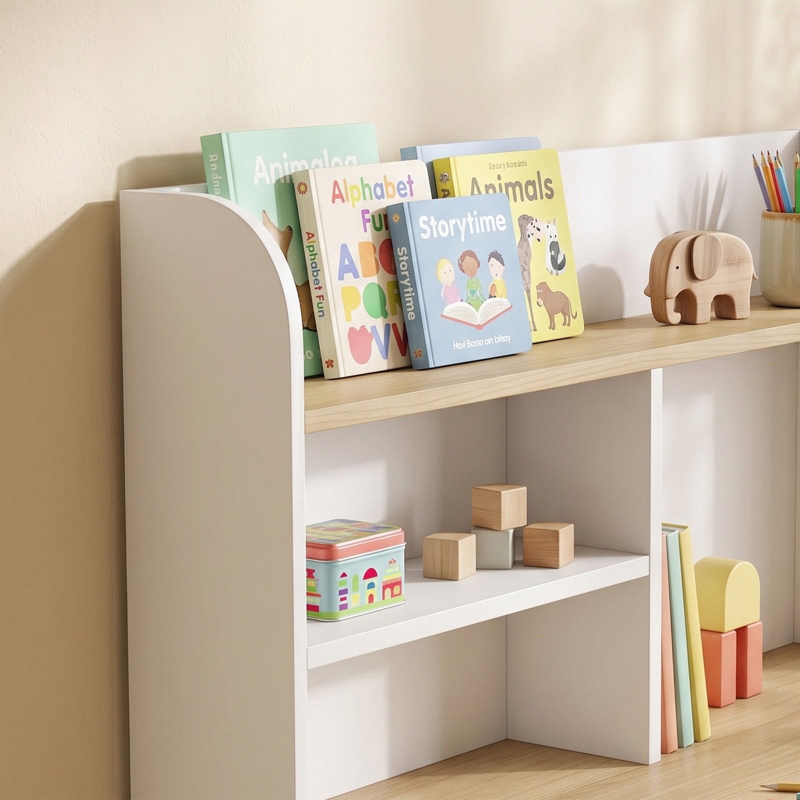 Secretária infantil com prateleira, 3 compartimentos e gaveta – mesa de estudo 80x50x100 cm, branco, 3-8 anos