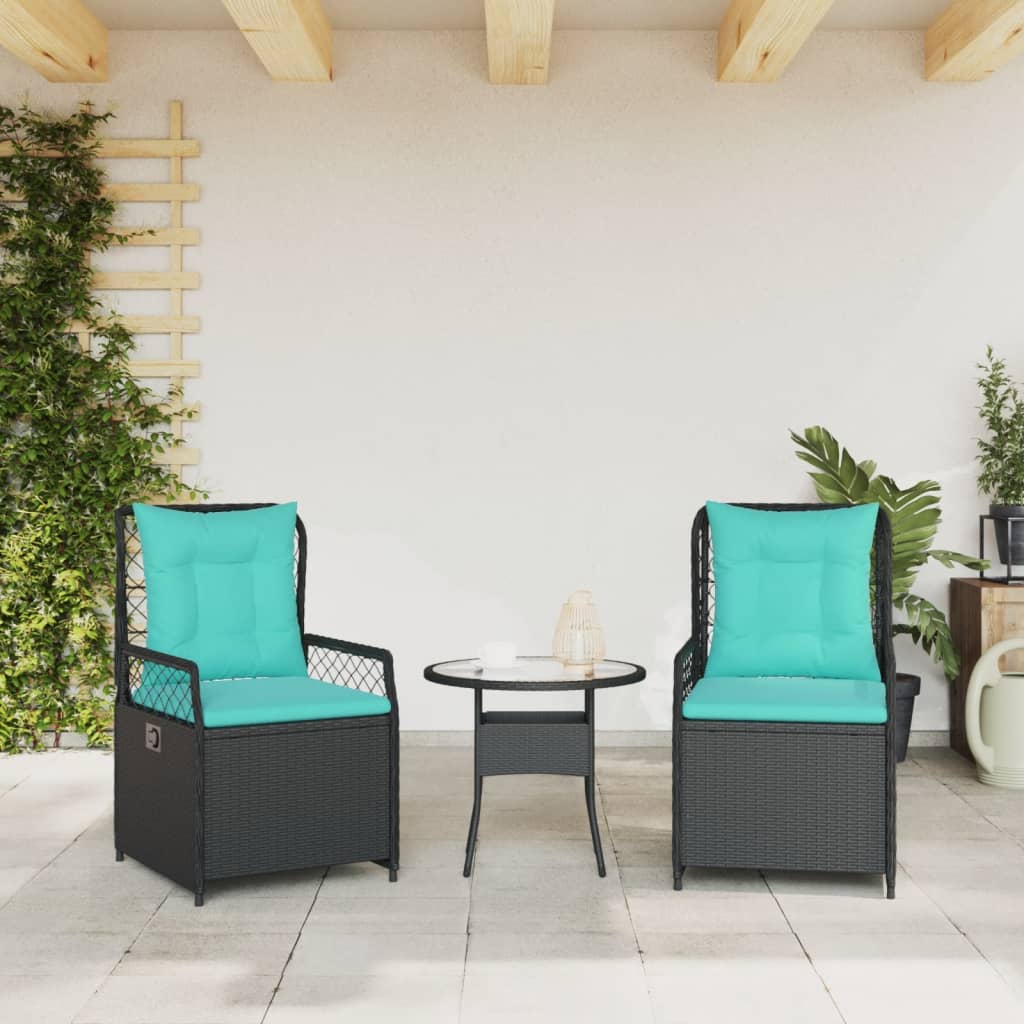 Conjunto de 2 cadeiras de jardim reclináveis em rattan sintético preto