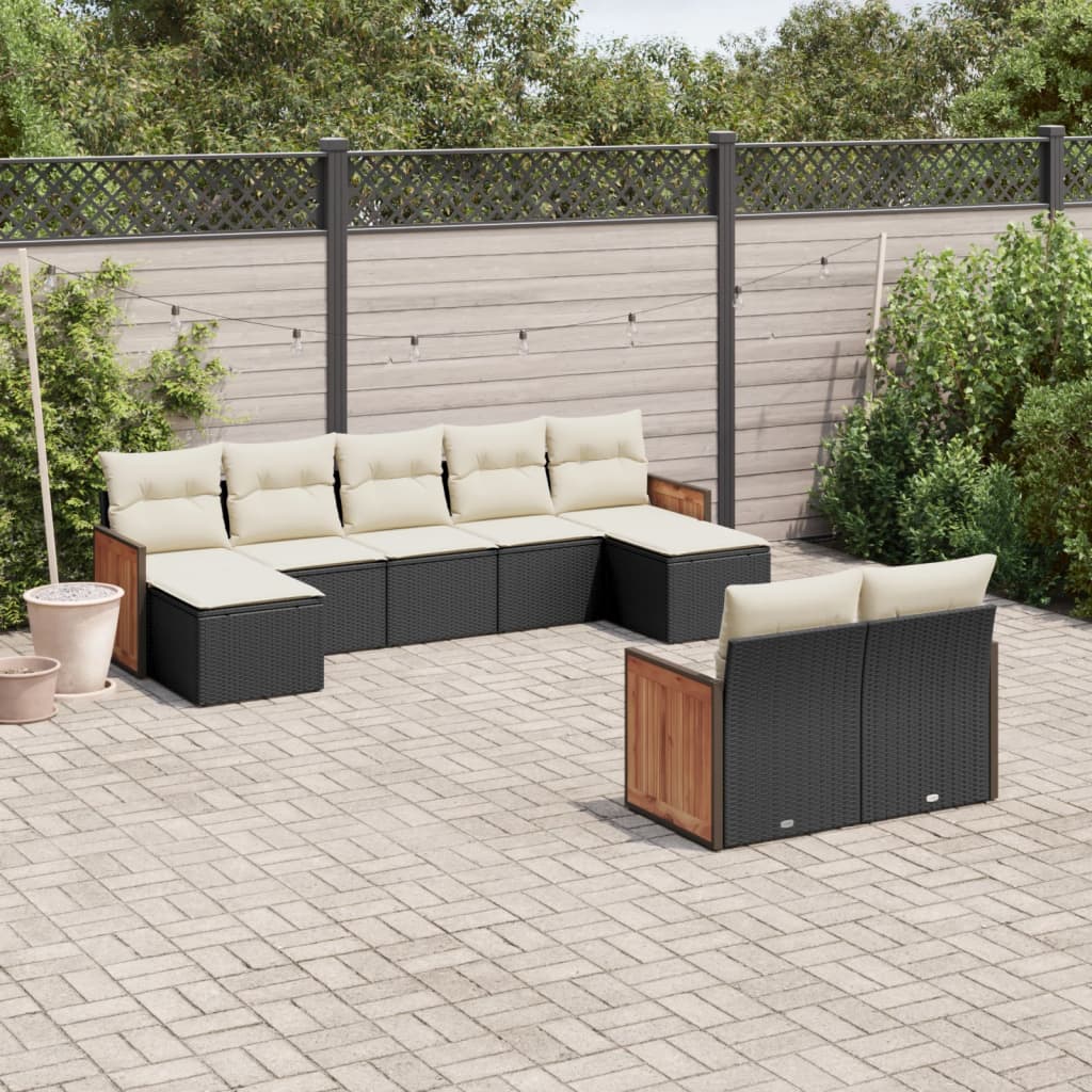 9 Pcs conjunto de sofás p/ jardim c/ almofadões vime PE preto
