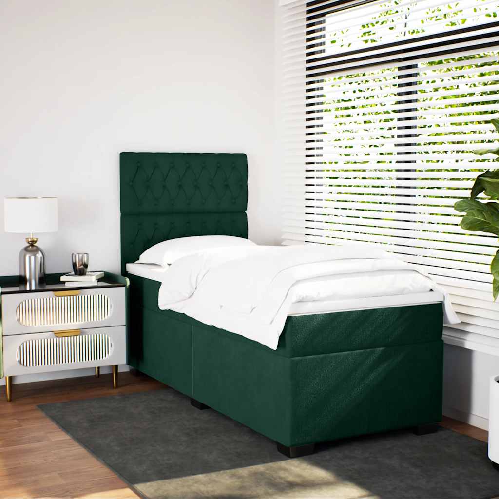 Cama com molas/colchão 80x200 cm veludo verde-escuro