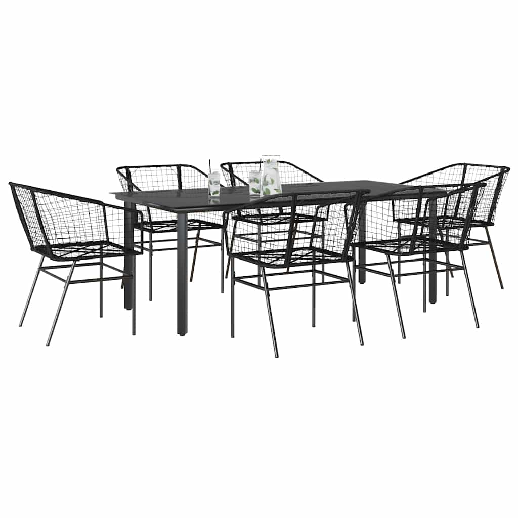 Conjunto de jantar jardim 7 peças vidro vime PE preto