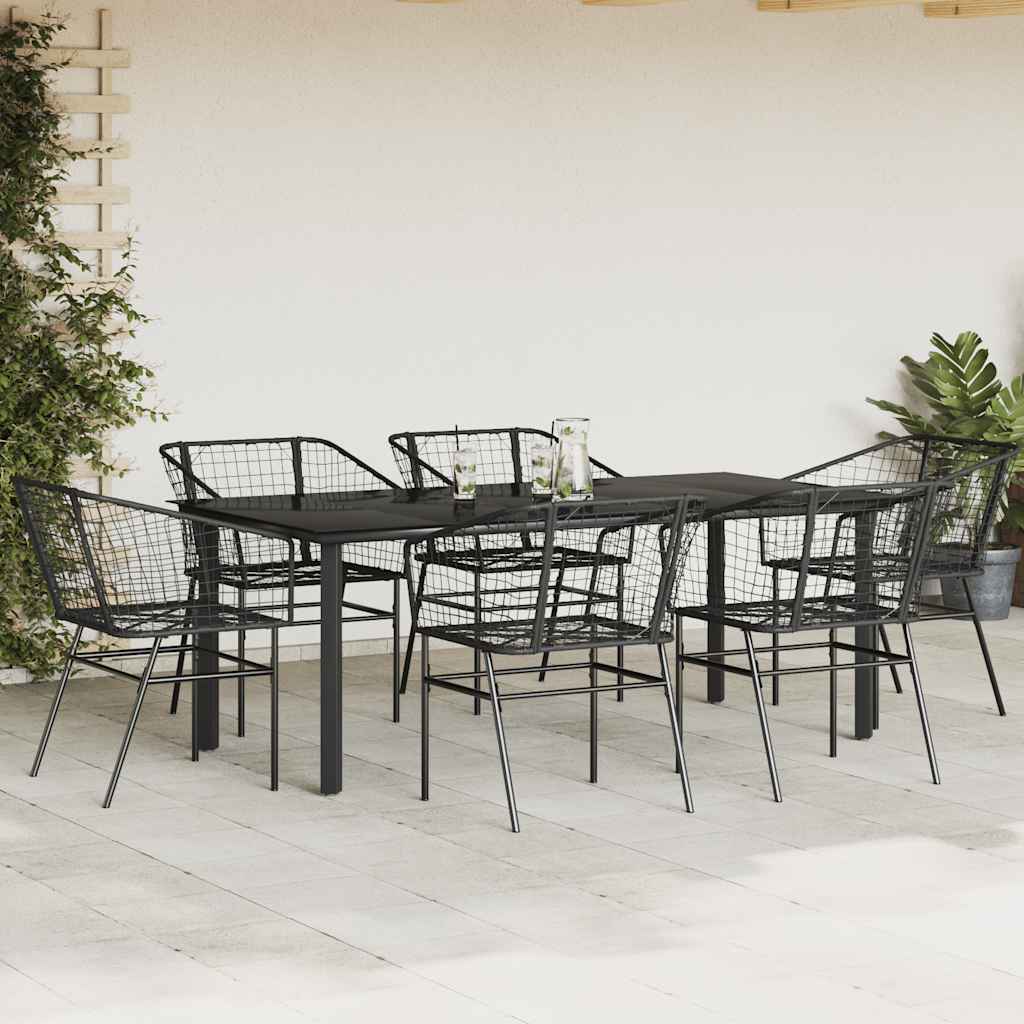 Conjunto de jantar jardim 7 peças vidro vime PE preto