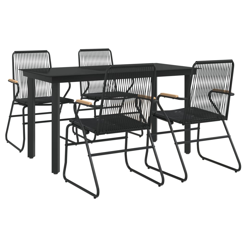 Conjunto de jantar para jardim 5 pcs vime PVC preto