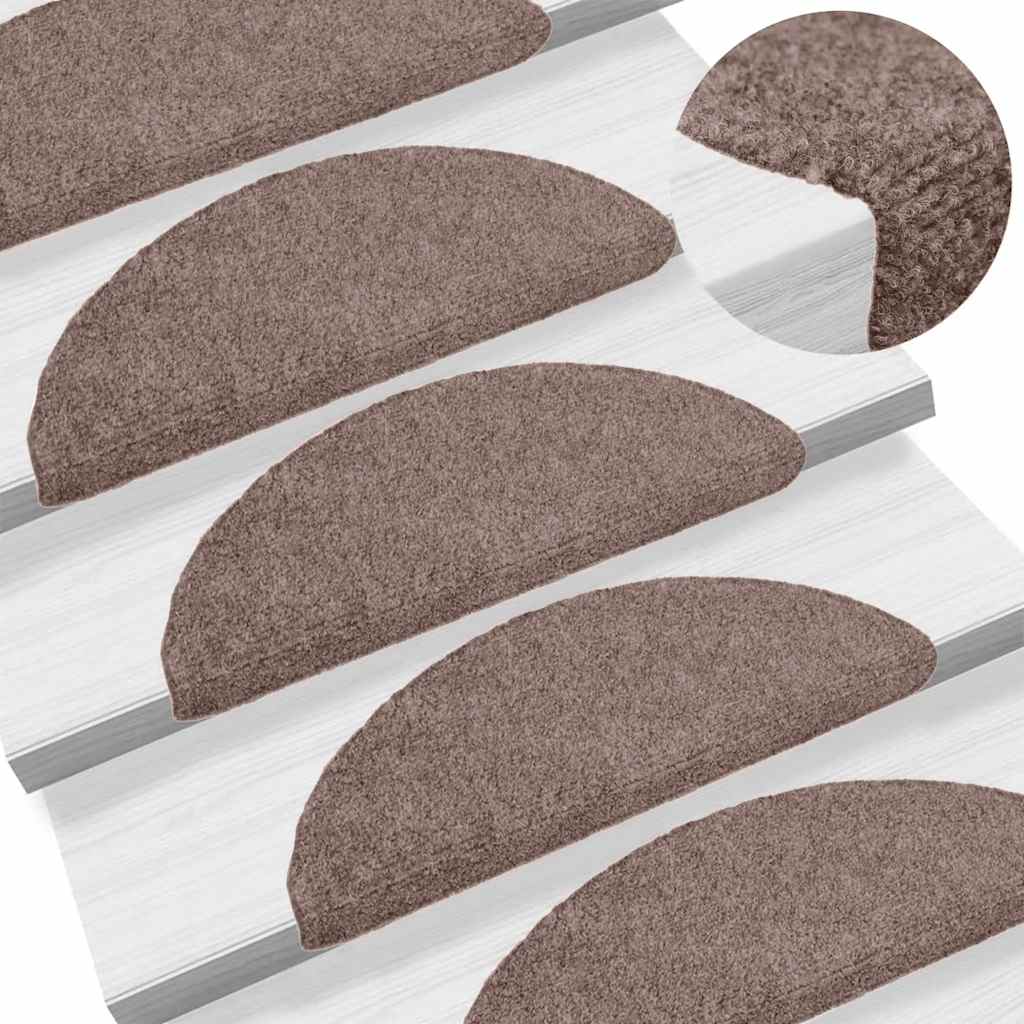 Tapetes de escada autoadesivos 15 peças 56x17x3 cm marrom claro meia-lua