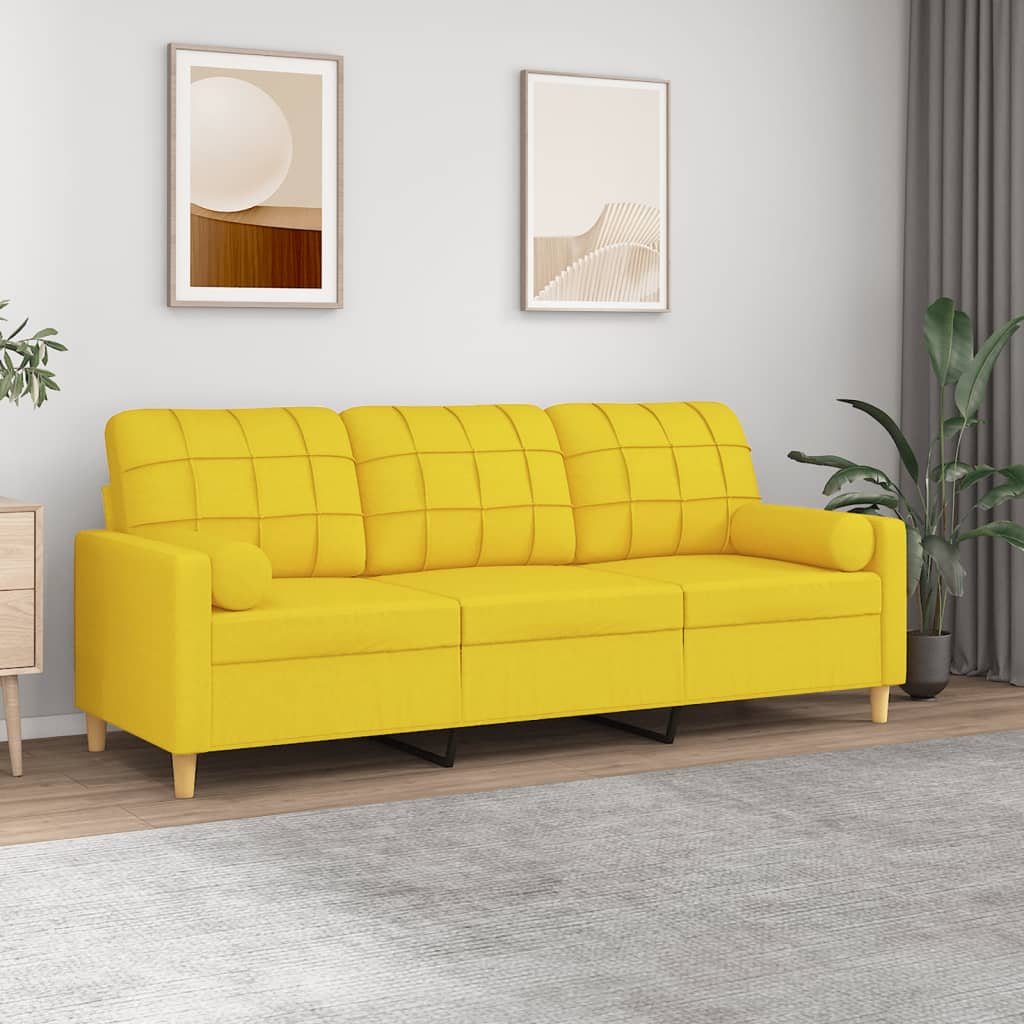 Sofá 3 lugares + almofadas decoração 180cm tecido amarelo-claro
