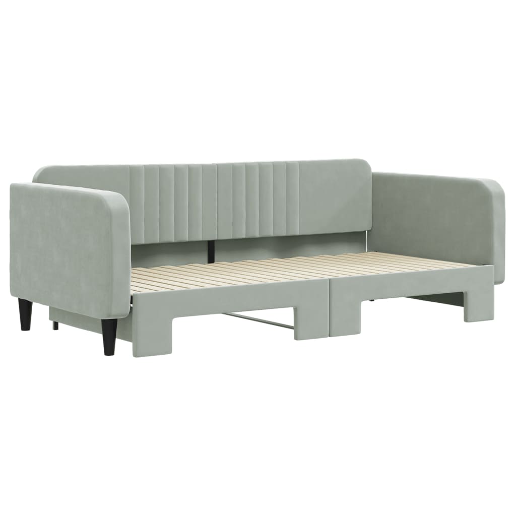 Sofá-cama com gavetão 100x200 cm veludo cinzento-claro