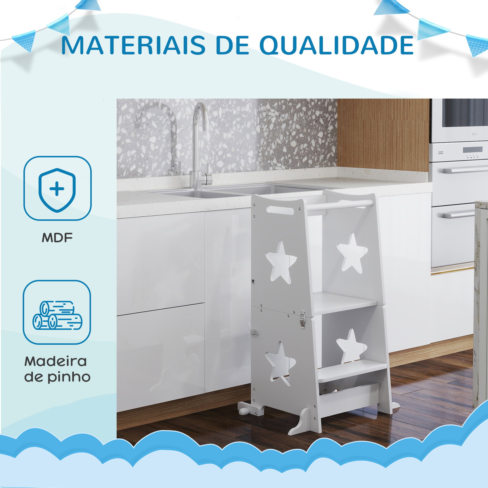 Torre de aprendizagem 2 em 1 torre de aprendizagem para crianças convertível em mesa e cadeira 60x44,5x86 cm branco