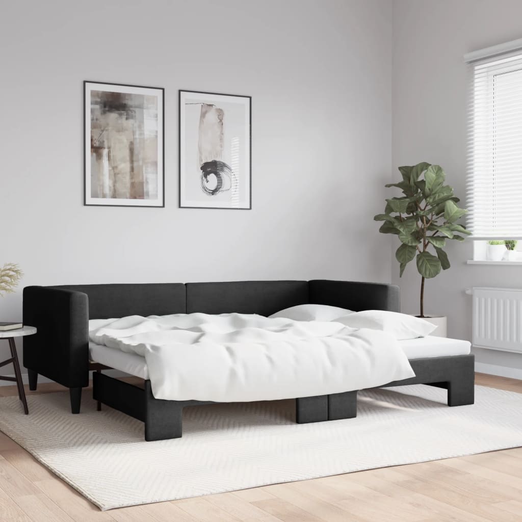 Sofá-cama com gavetão 90x190 cm tecido preto