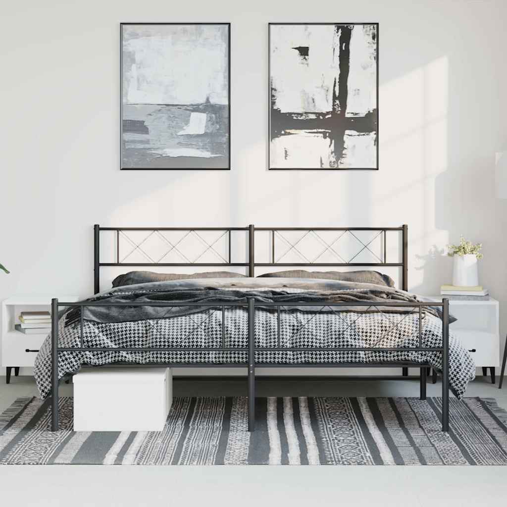 Estrutura de cama com cabeceira e pés 193x203 cm metal preto