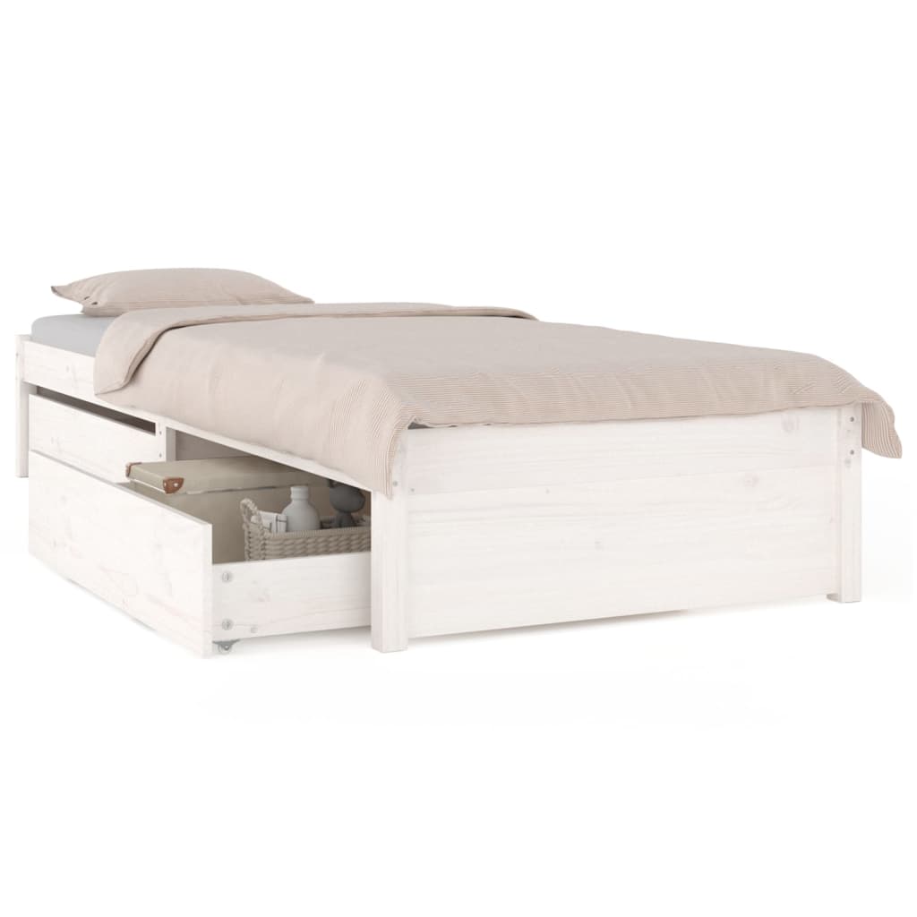 Estrutura cama de solteiro pequena c/ gavetas 75x190 cm branco