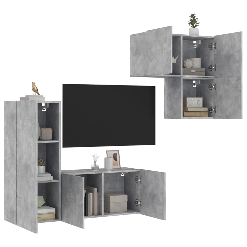 4 Pcs móveis de parede p/ TV derivados de madeira cinza cimento