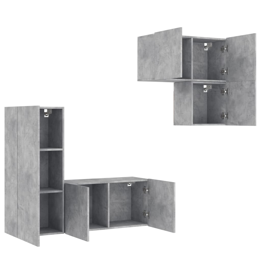 4 Pcs móveis de parede p/ TV derivados de madeira cinza cimento