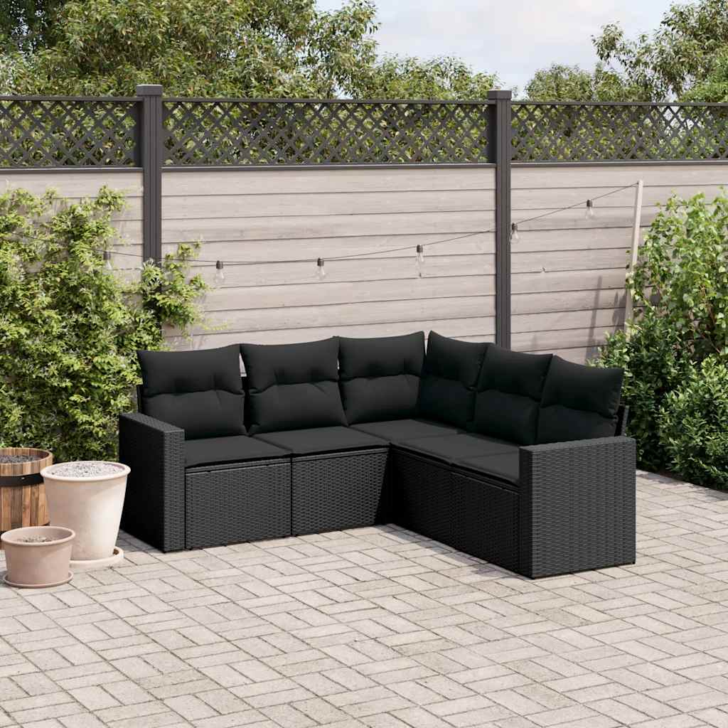 5 Pcs conjunto sofás de jardim com almofadões vime PE preto