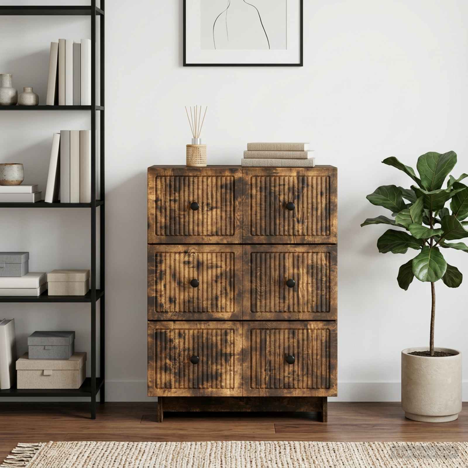 Gabinete de gavetas carvalho fumado 66 x 34,5 x 90 cm