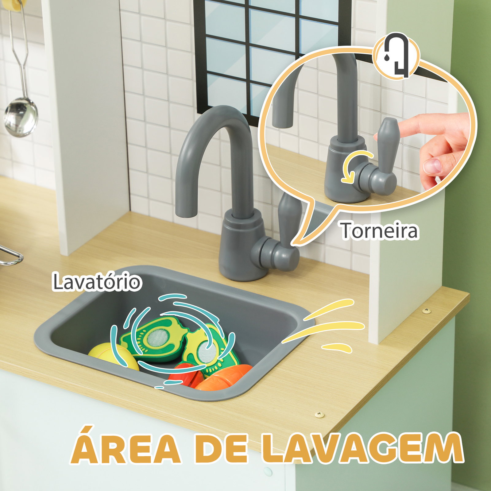 Cozinha de madeira para crianças acima de 3 anos cozinha de brincar infantil com som fogão lavatório micro-ondas e acessórios azul