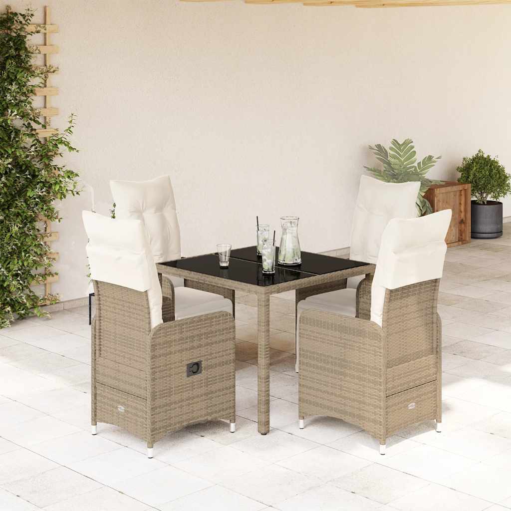5 Pcs conjunto bistrô p/ jardim c/ almofadões vime PE castanho