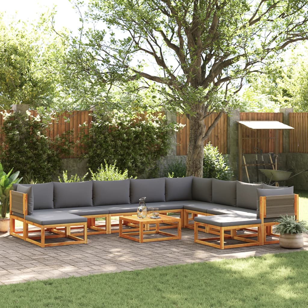 Conjunto de sofás de jardim de 11 peças com almofadas de madeira de acácia e corda