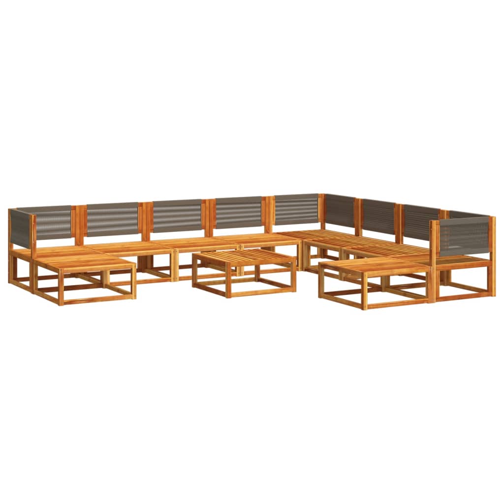 Conjunto de sofás de jardim de 11 peças com almofadas de madeira de acácia e corda