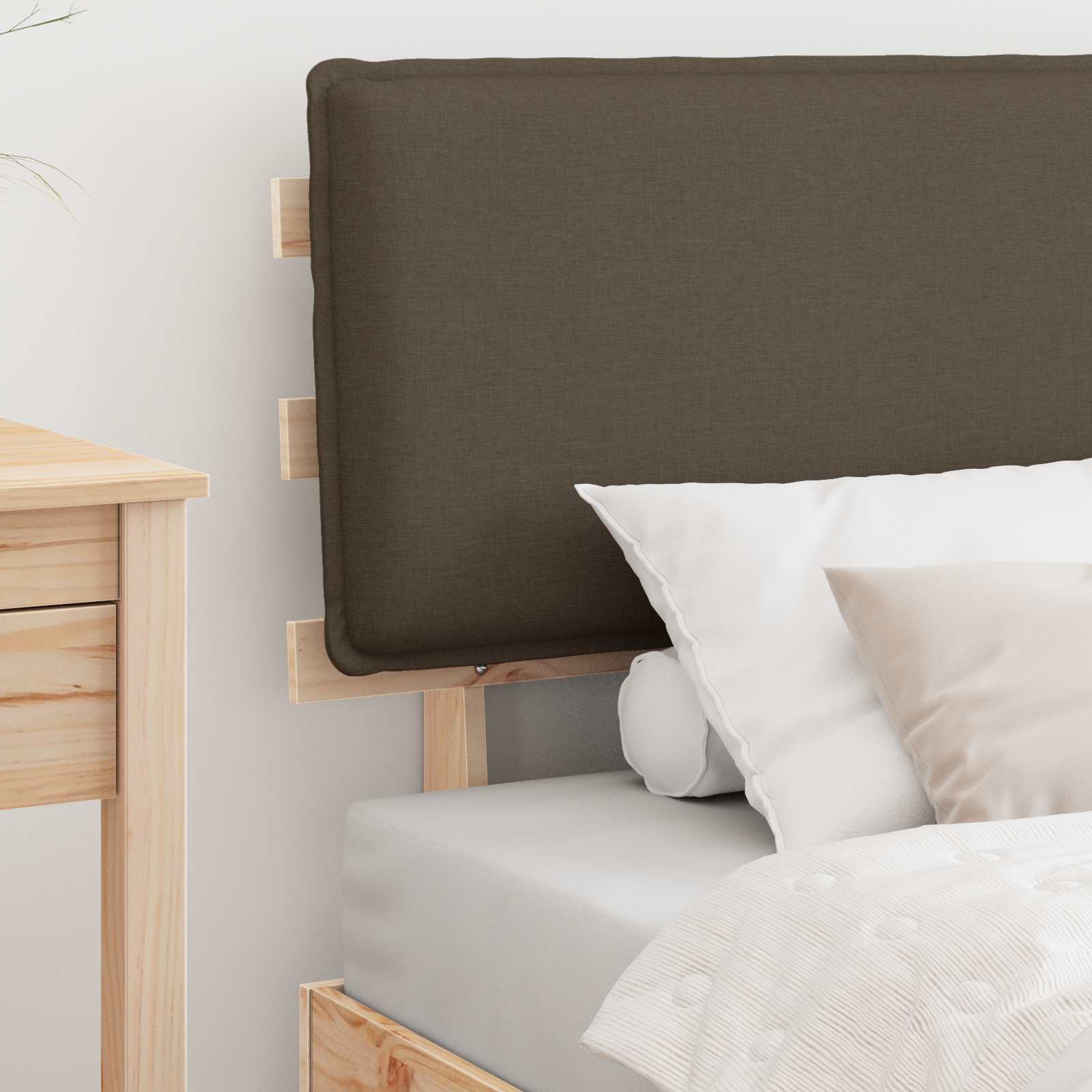 Estrutura de cama com cabeceira estofada cinzento-acastanhado