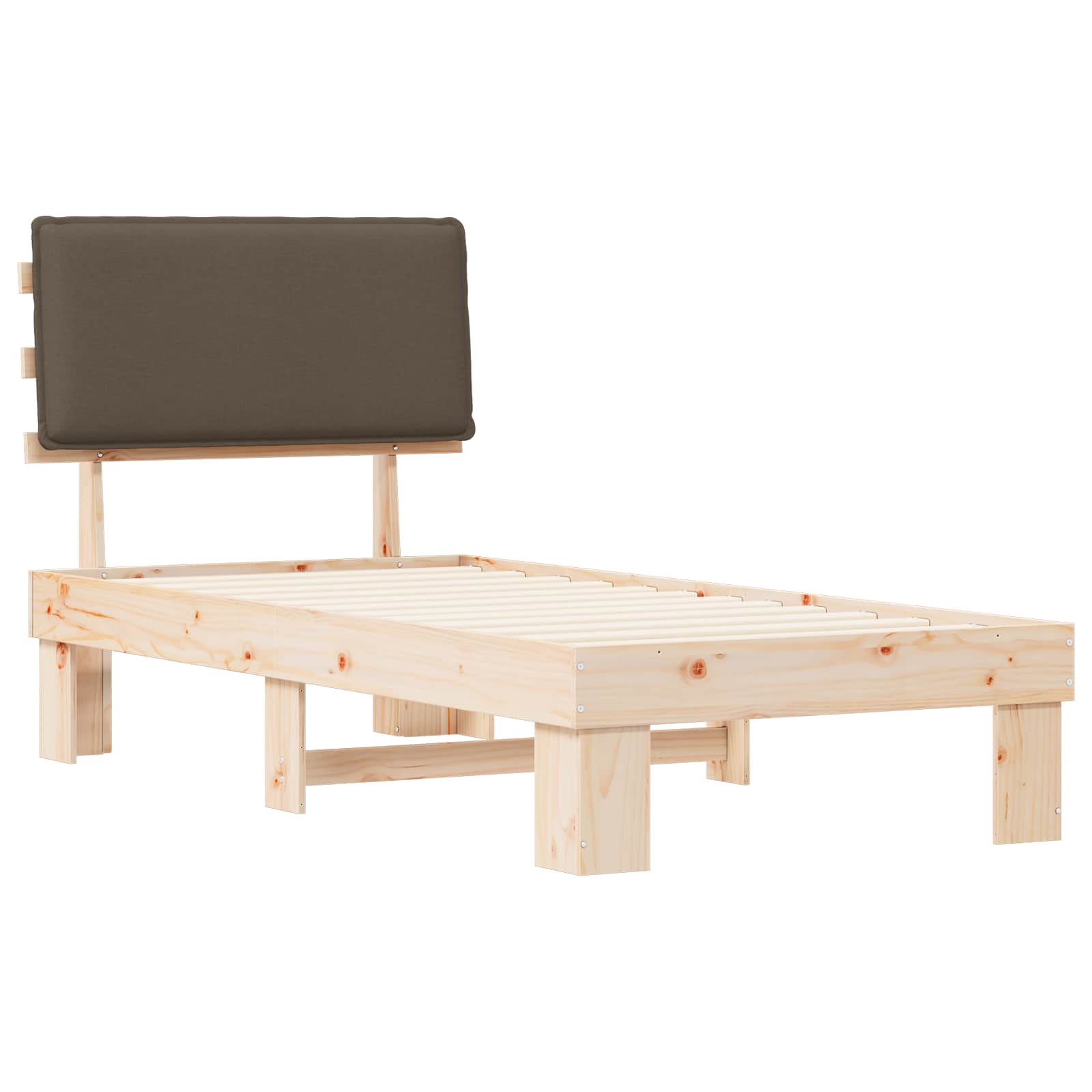 Estrutura de cama com cabeceira estofada cinzento-acastanhado