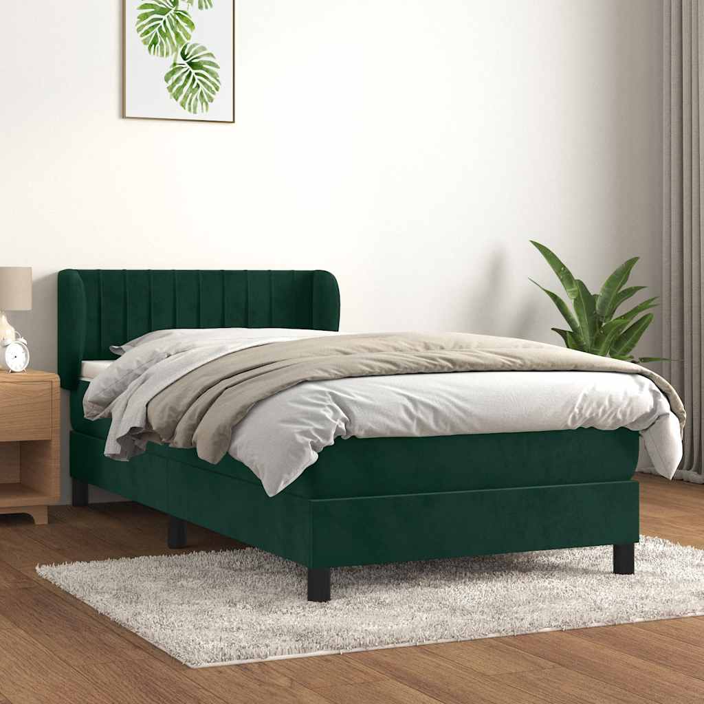 Cama com molas/colchão 80x200 cm veludo verde-escuro