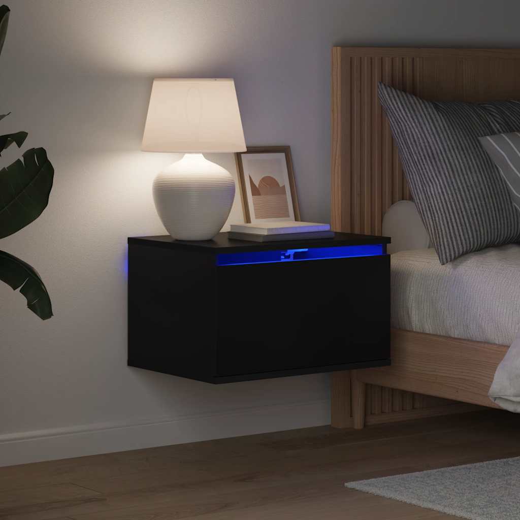 Mesa de cabeceira de parede com luzes LED preto
