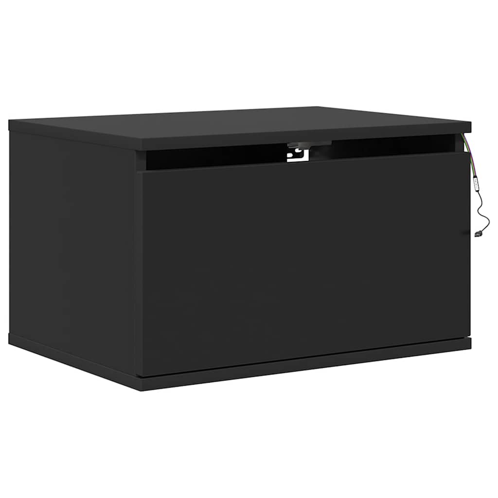 Mesa de cabeceira de parede com luzes LED preto
