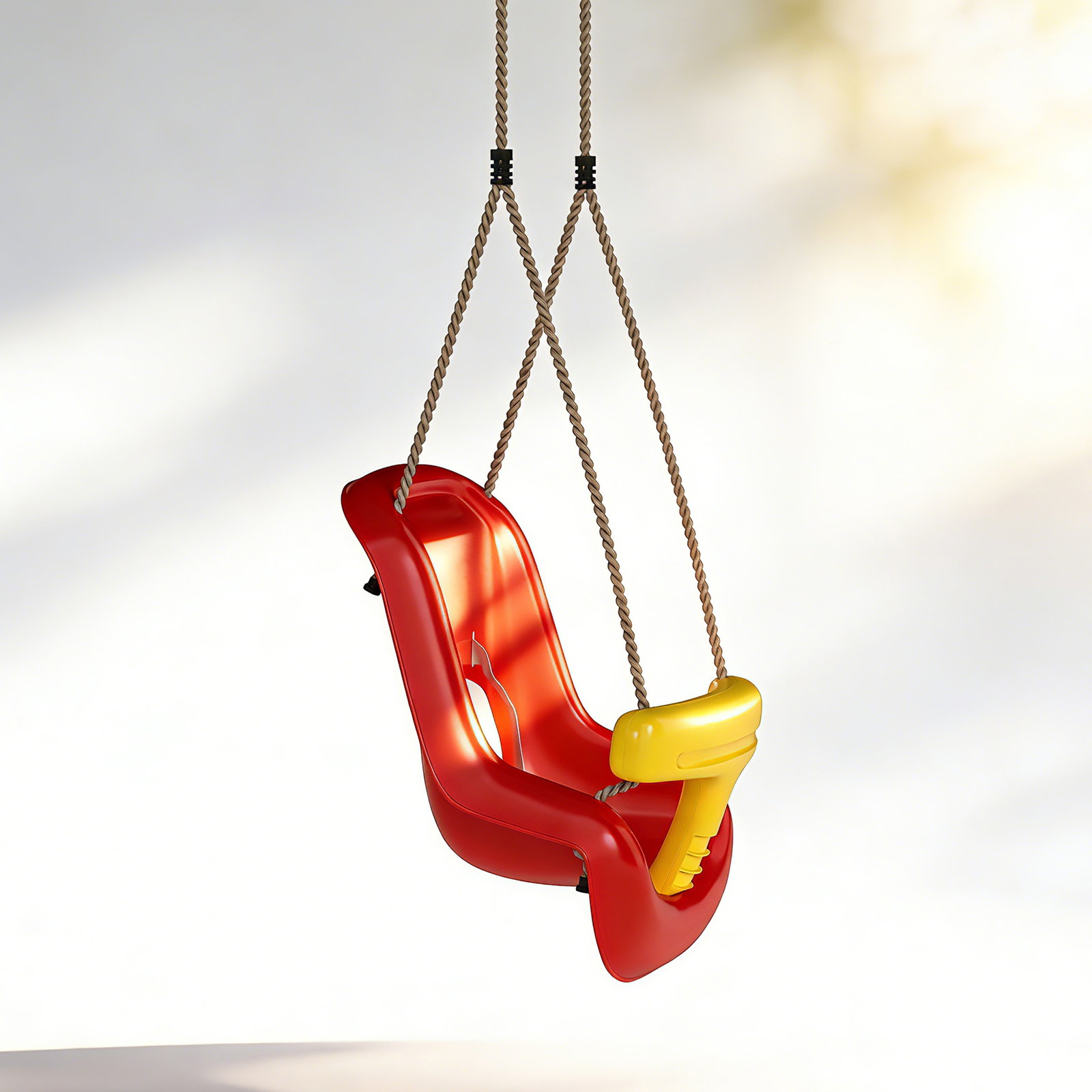 Baloiço infantil com corda ajustável, encosto alto e barra de segurança em t para interior e exterior vermelho