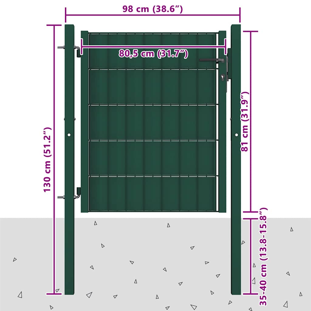 Portão de cerca em PVC e aço 100x81 cm verde
