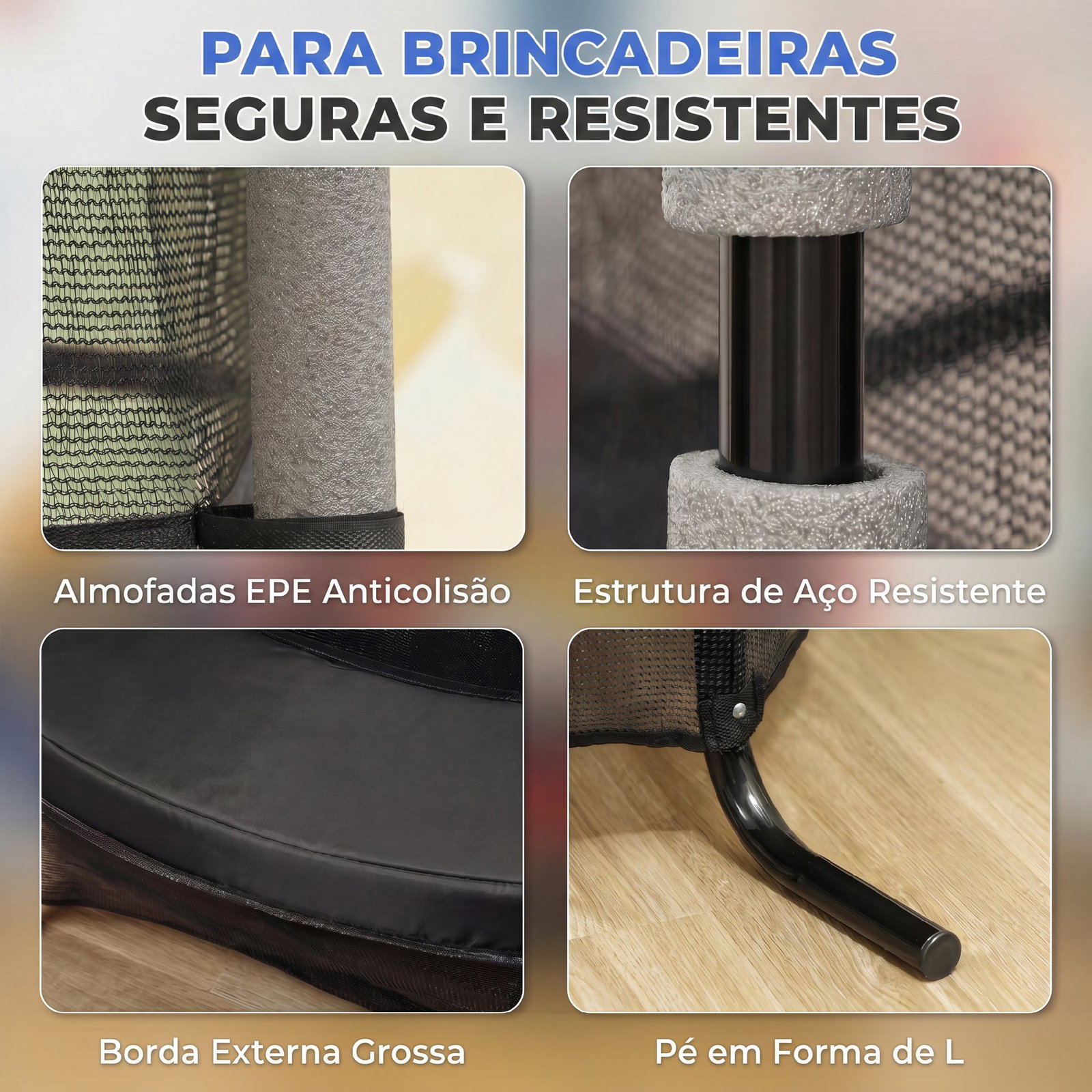 Trampolim para crianças com rede de segurança e estrutura de aço para interiores e exteriores carga 50 kg ø163x190 cm preto